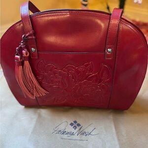 Patricia Nash Miranda Round Red Floral Embossed Shoulder Bag